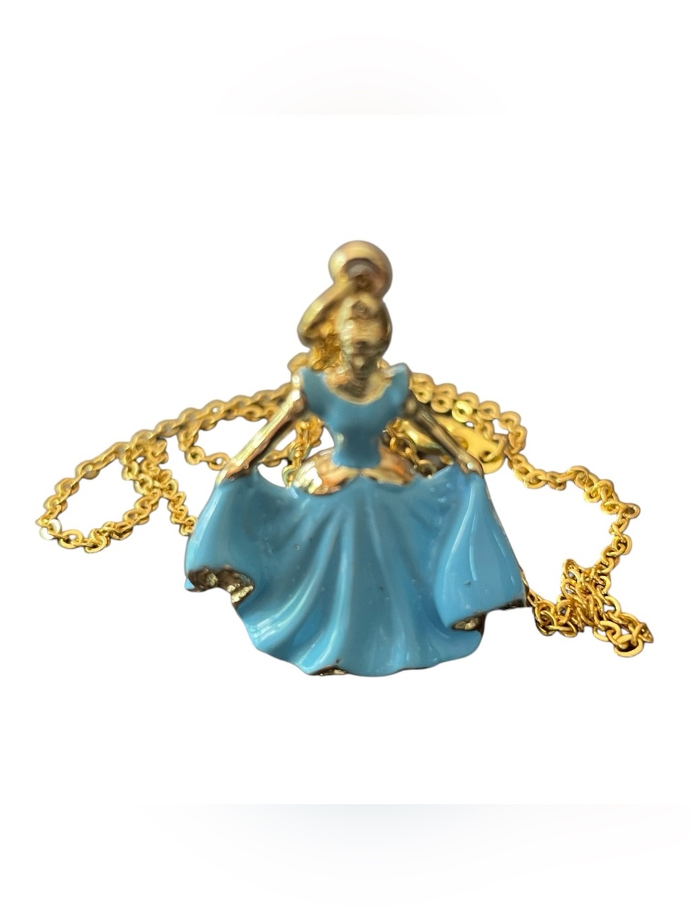 Vintage Disney Cinderella Princess 3D Pendant Necklace Figure Gold Tone in Dress